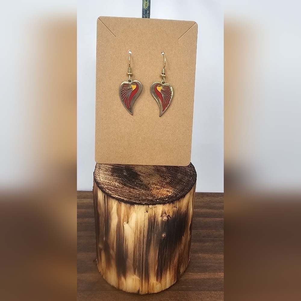 Laurel Burch DOVE HEART Bright Red Gold Tone Dangle Earrings - Picture 7 of 8